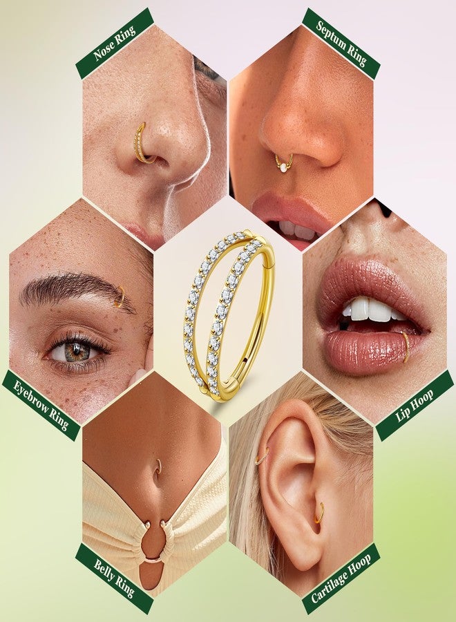 LOREMOW 5PCS 18G Clicker Nose Ring Hoops for Women Men Hinged Double Cartilage Nose Hoop Surgical Steel Tragus Helix Rook Opal CZ Septum Lip Ring Hoop Earrings Nose Piercing Jewelry Gold 8MM - Image 5